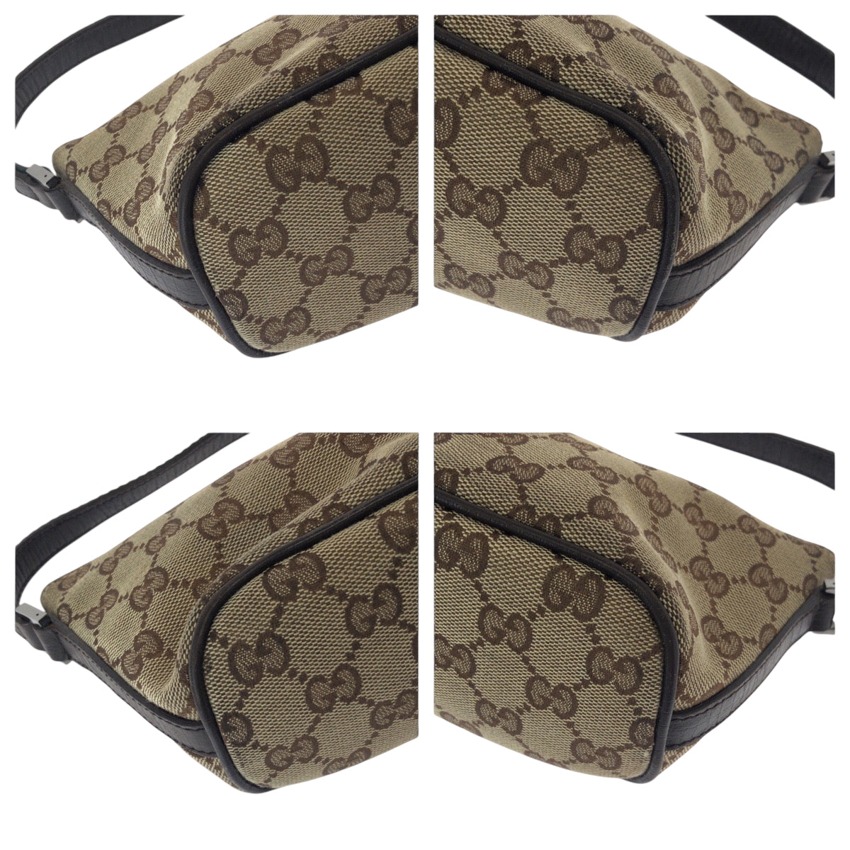 GUCCI Handbag 141309 GG canvas Beige Brown SilverMetal Handbag accessory pouch Sherry line Women Used Authentic