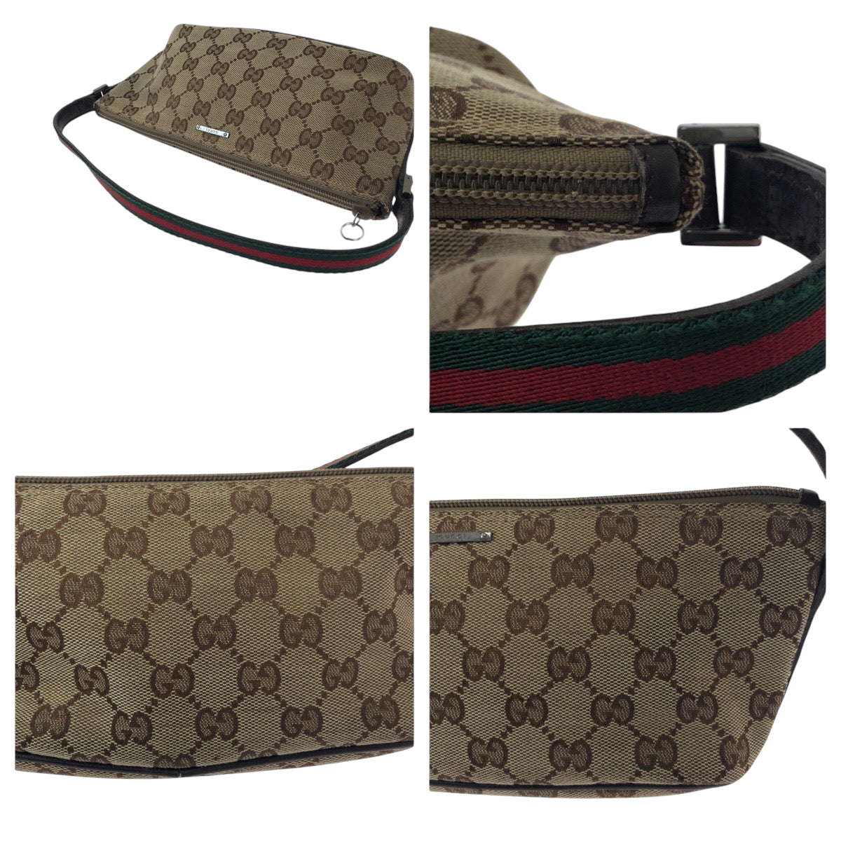 GUCCI Handbag 141309 GG canvas Beige Brown SilverMetal Handbag accessory pouch Sherry line Women Used Authentic