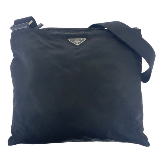 PRADA Shoulder Bag Nylon Black SilverMetal Shoulder Bag Messenger bag Test Triangle With logo Women Used Authentic
