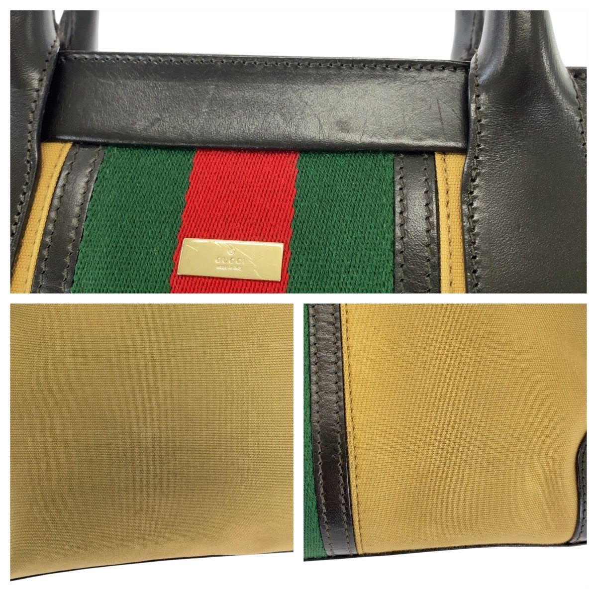 GUCCI Tote Bag 002 1119 Canvas, Leather beige Tote Bag Shoulder Bag Sherry line Women Used Authentic