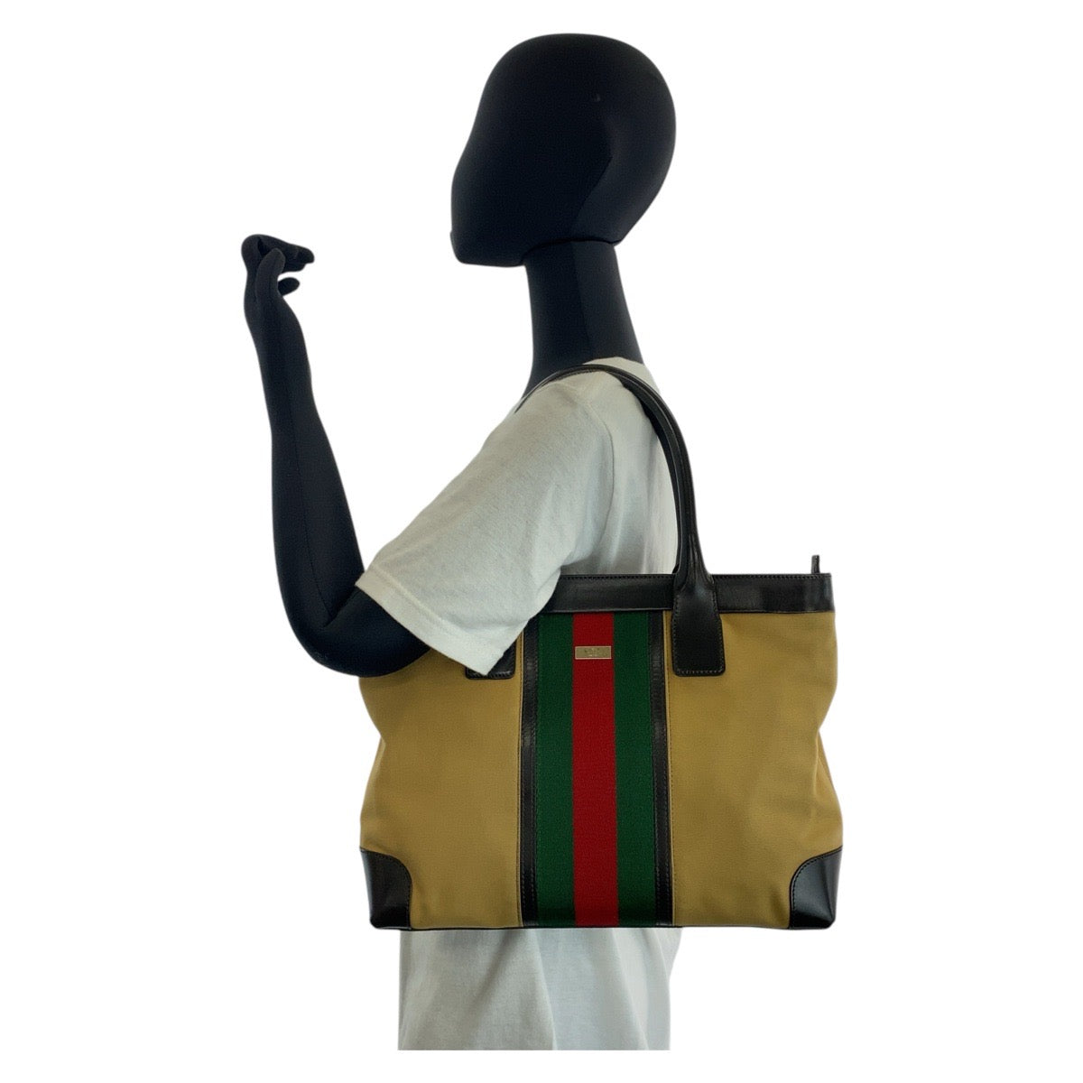 GUCCI Tote Bag 002 1119 Canvas, Leather beige Tote Bag Shoulder Bag Sherry line Women Used Authentic