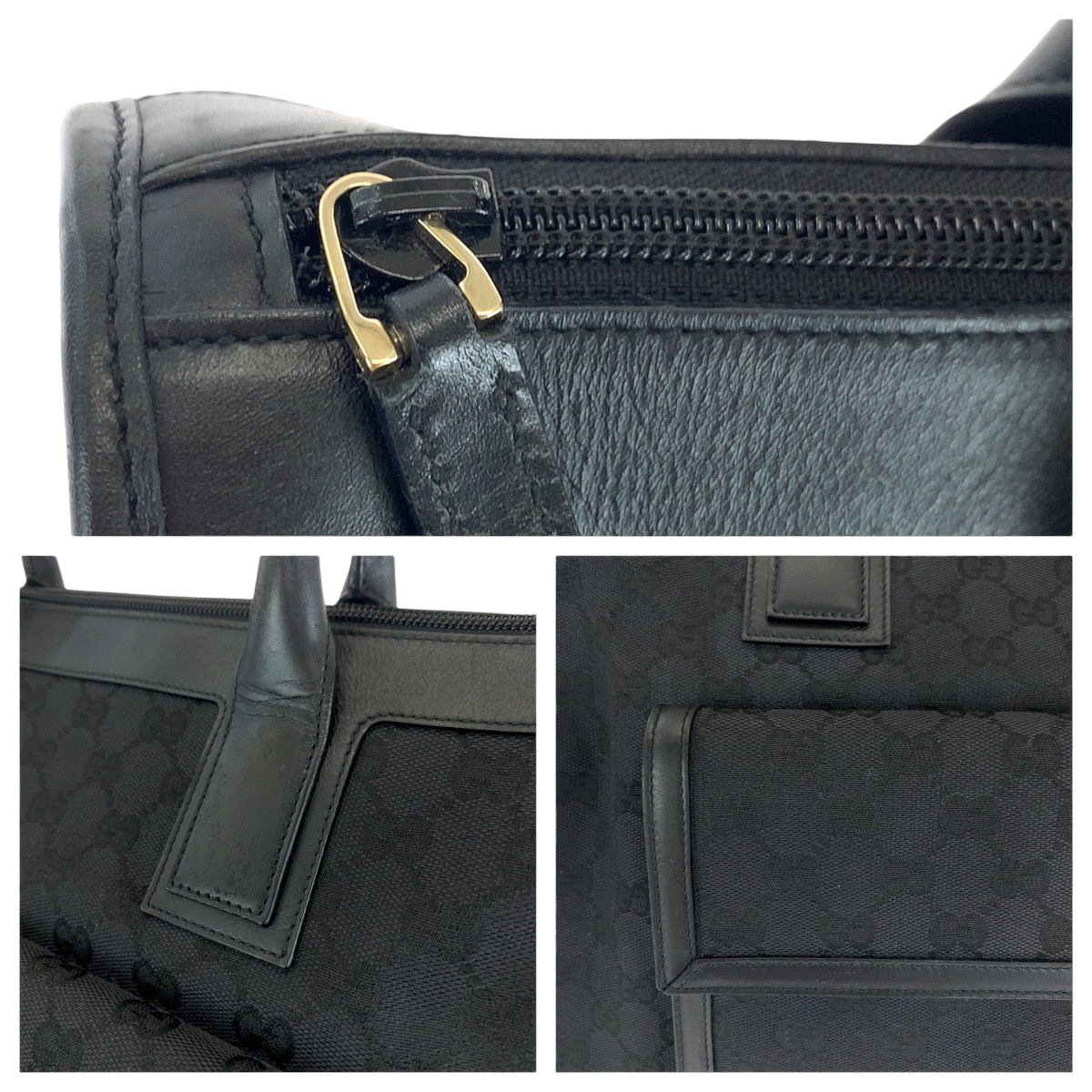 GUCCI Handbag 000 0854 GG canvas Black SilverMetal Handbag Shoulder Bag Women Used Authentic