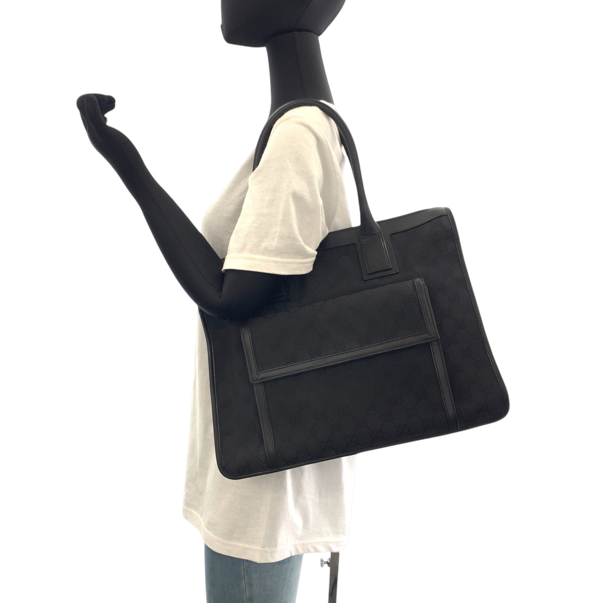 GUCCI Handbag 000 0854 GG canvas Black SilverMetal Handbag Shoulder Bag Women Used Authentic