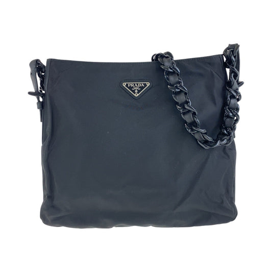 PRADA Shoulder Bag Nylon, Leather, Plastic black Test Triangle With logo Women Used Authentic