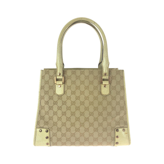 GUCCI Tote Bag 124260 GG canvas Beige Ivory Gold Metal Tote Bag Handbag Shoulder Bag Women Used Authentic