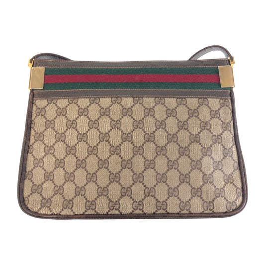 GUCCI Shoulder Bag GG Supreme canvas, leather Beige Brown Gold Metal Shoulder Bag Old Gucci Shelly Line Women Used Authentic
