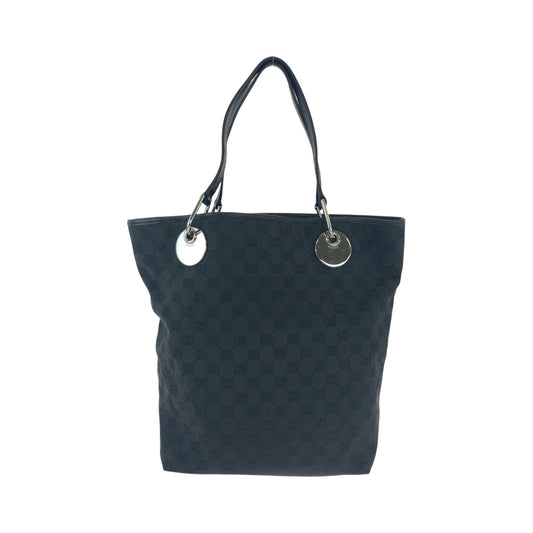 GUCCI Tote Bag 10836 GG canvas Black SilverMetal Tote Bag Shoulder Bag Women Used Authentic