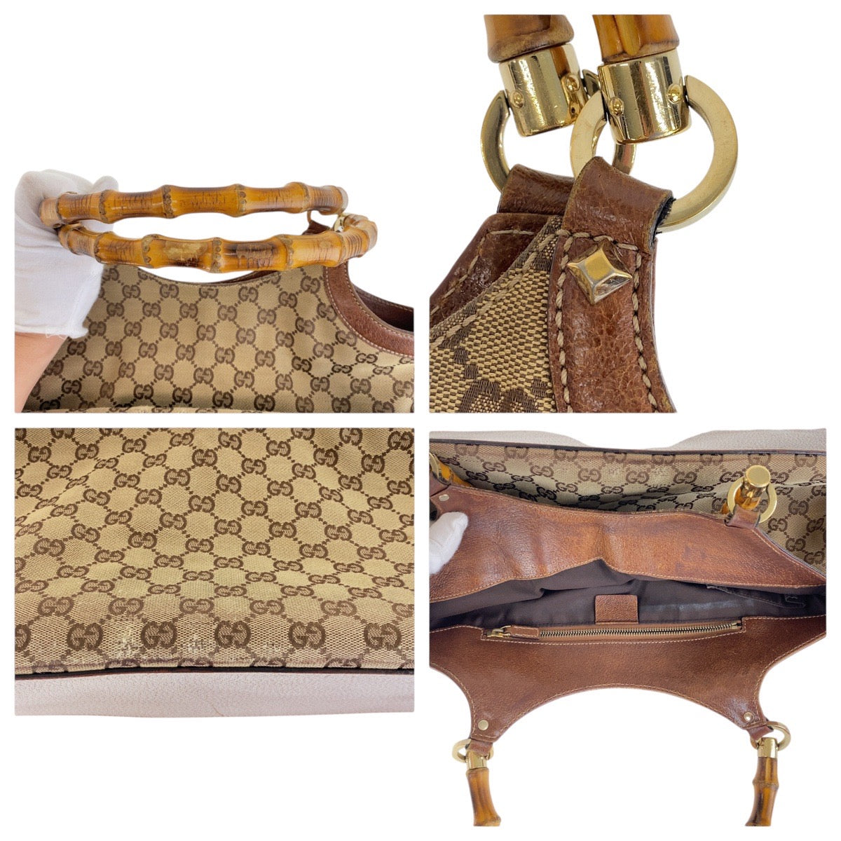 GUCCI Tote Bag 137395 GG canvas, leather Brown Tote Bag handbag Bamboo Women Used Authentic