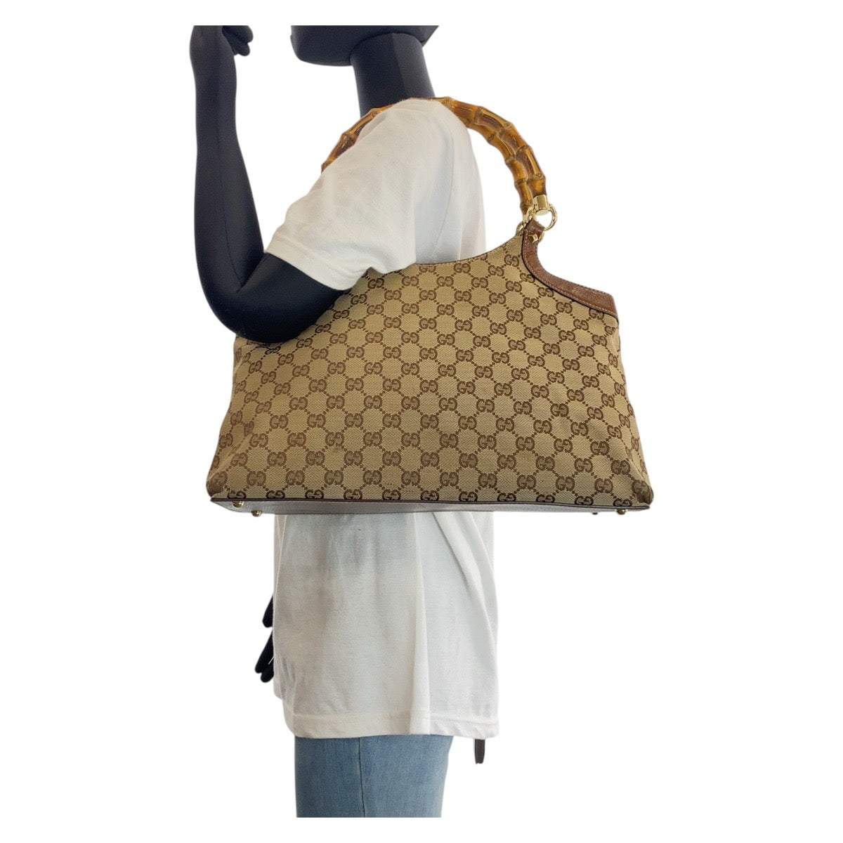 GUCCI Tote Bag 137395 GG canvas, leather Brown Tote Bag handbag Bamboo Women Used Authentic