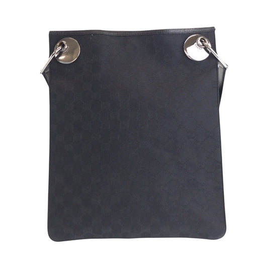 GUCCI Shoulder Bag 120842 GG canvas, leather Black SilverMetal Shoulder Bag pochette Women Used Authentic