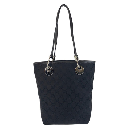 GUCCI Tote Bag 120840 GG canvas, leather Black SilverMetal Tote Bag Shoulder Bag Women Used Authentic