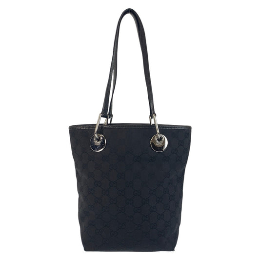 GUCCI Tote Bag 120840 GG canvas, leather Black SilverMetal Tote Bag Shoulder Bag Women Used Authentic