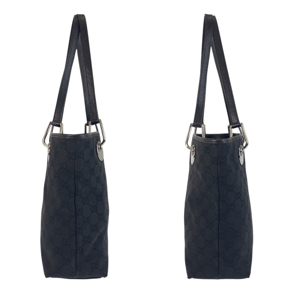 GUCCI Tote Bag 120840 GG canvas, leather Black SilverMetal Tote Bag Shoulder Bag Women Used Authentic