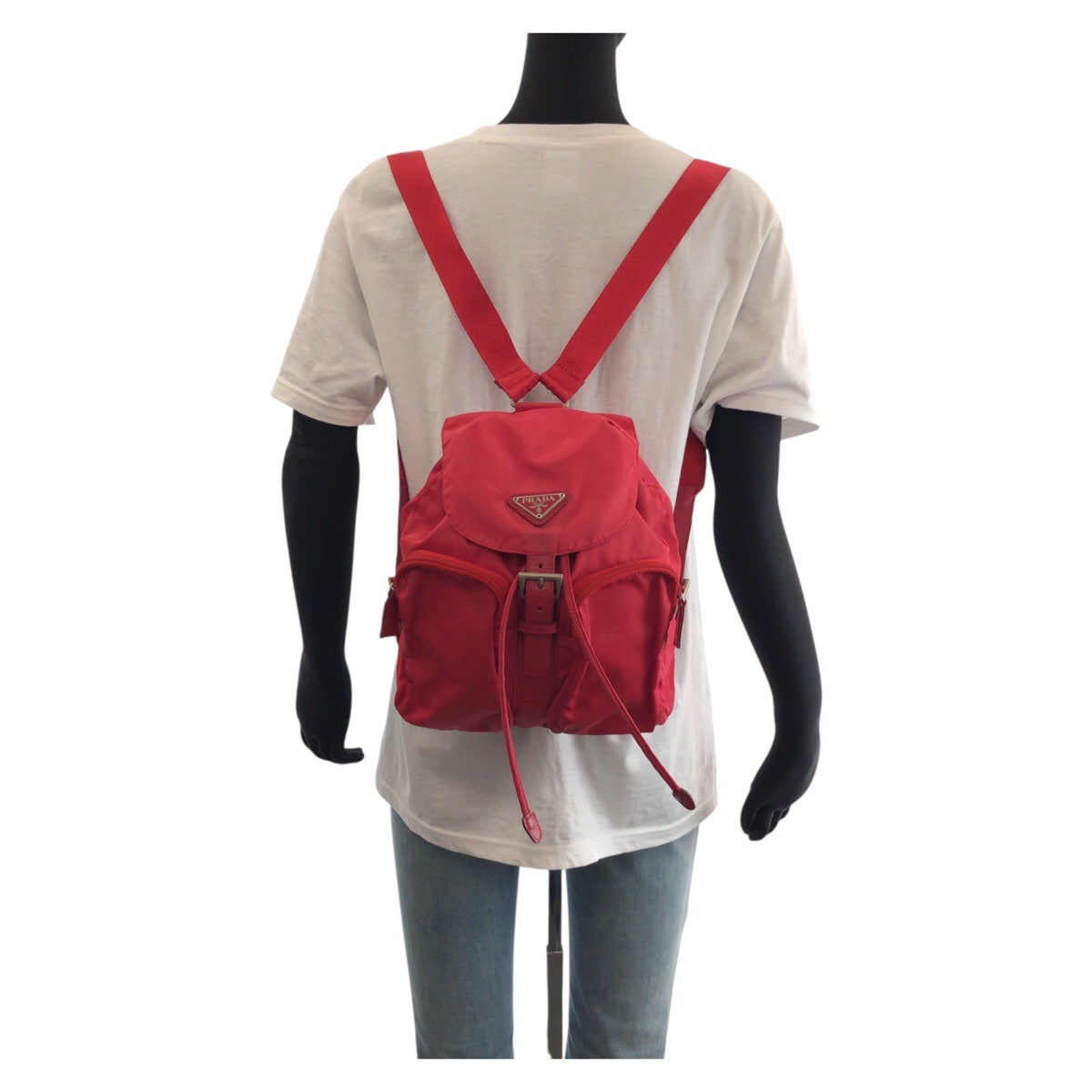 PRADA Backpack Nylon, Leather Red Backpacks & Daypacks Backpacks Test Triangle With logo Women Used Authentic