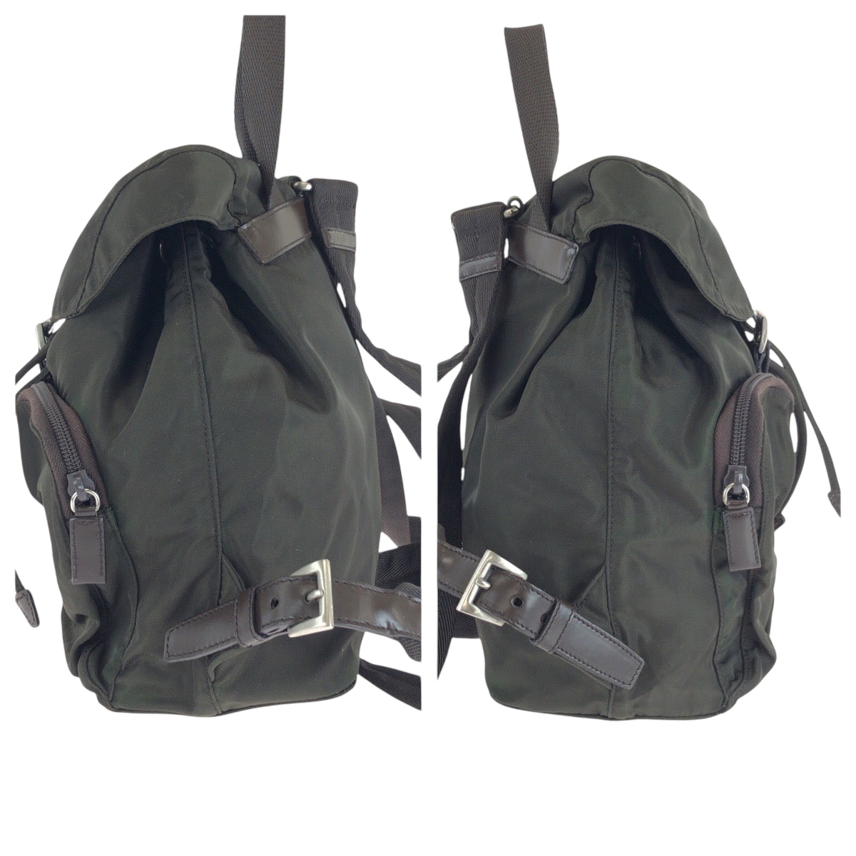 PRADA Backpack Nylon green Backpack Backpack Test Triangle With logo Women Used Authentic