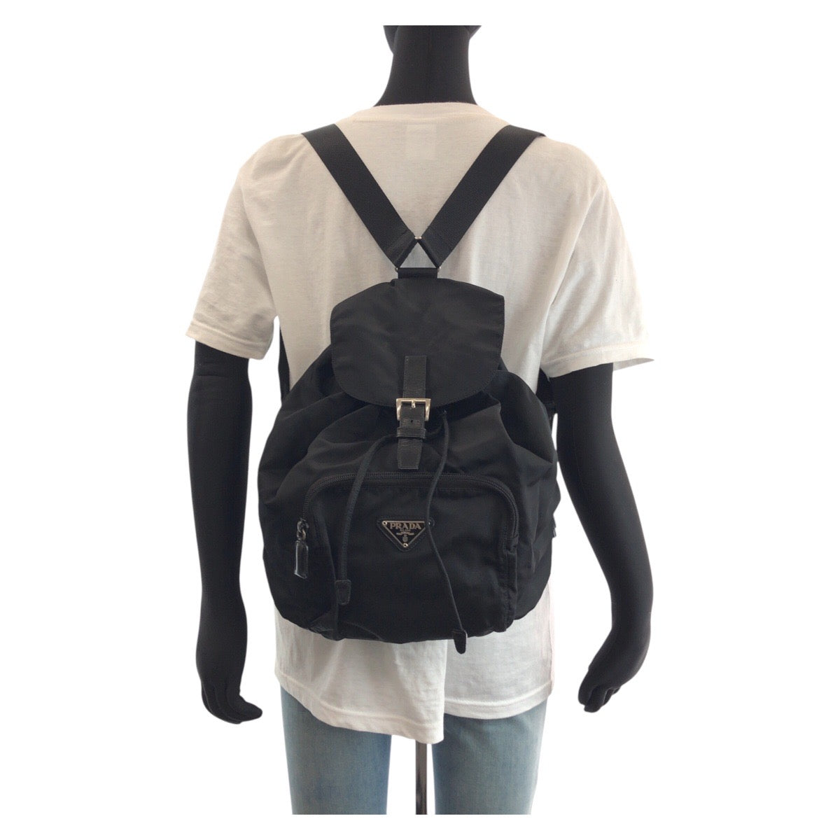 PRADA Backpack Nylon, Leather black Backpacks & Daypacks Backpacks Test Triangle With logo Women Used Authentic
