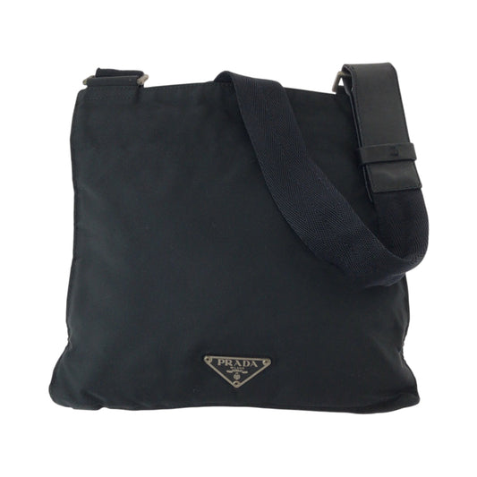 PRADA Shoulder Bag Nylon Black SilverMetal Shoulder Bag Sacoche Test Triangle With logo mens Used Authentic