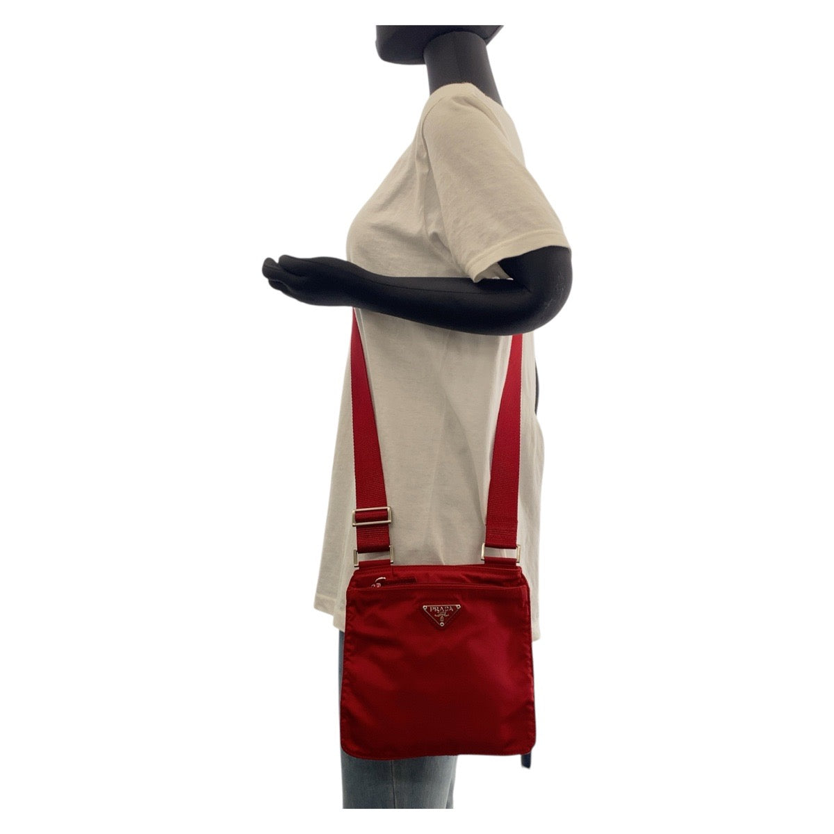 PRADA Shoulder Bag Nylon Red Shoulder Bag pochette Test Triangle With logo Women Used Authentic