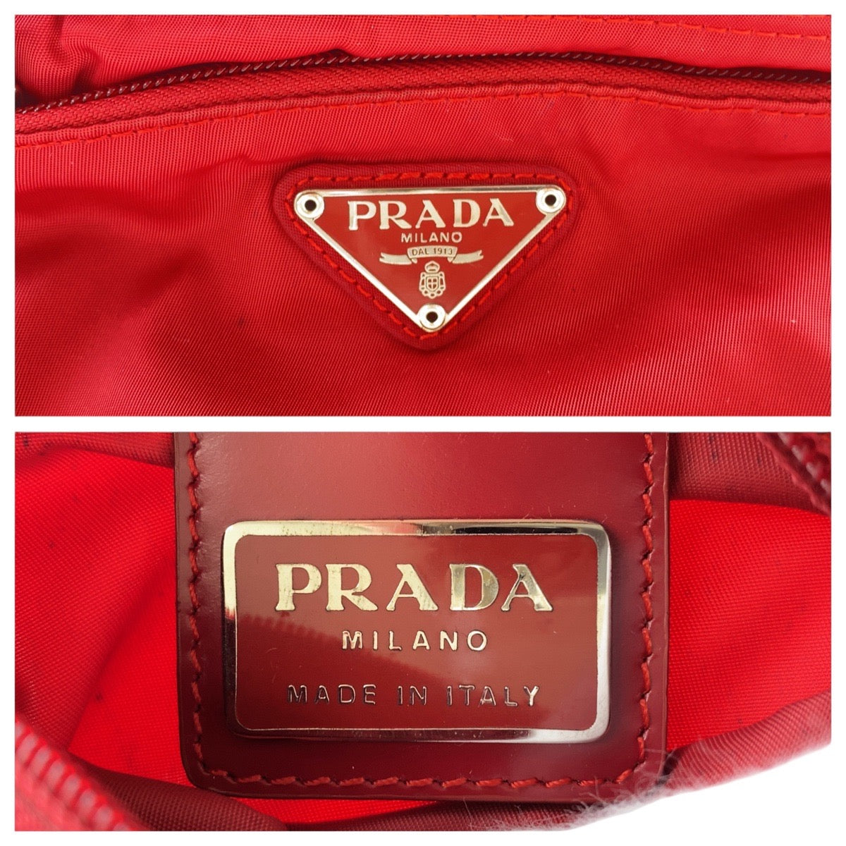 PRADA Shoulder Bag Nylon Red Shoulder Bag pochette Test Triangle With logo Women Used Authentic