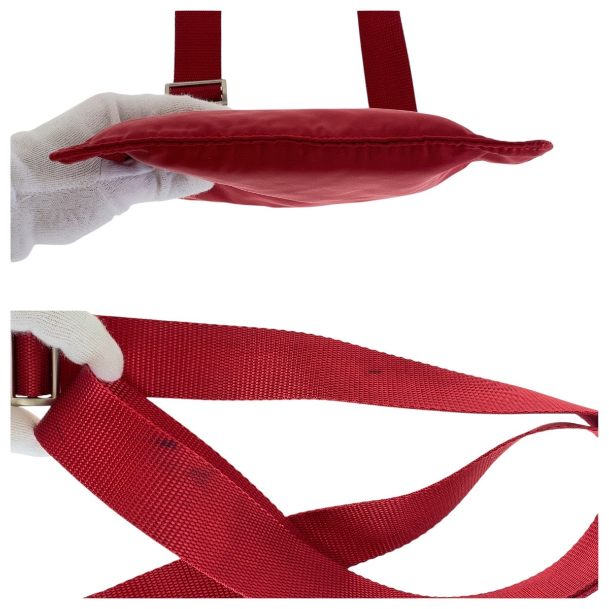 PRADA Shoulder Bag Nylon Red Shoulder Bag pochette Test Triangle With logo Women Used Authentic