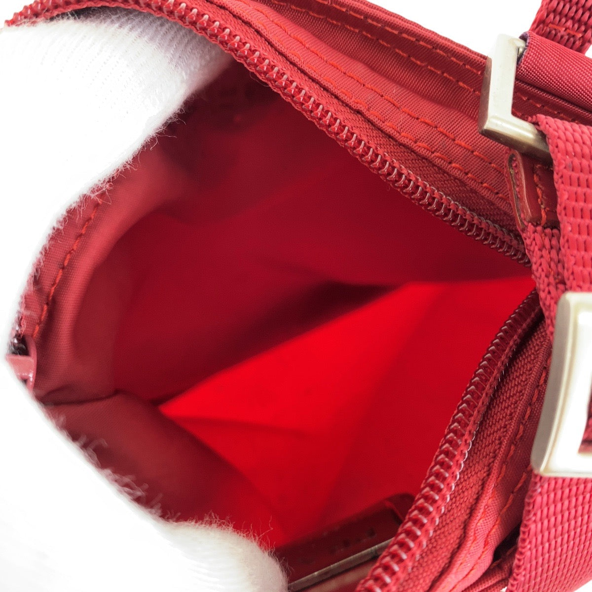 PRADA Shoulder Bag Nylon Red Shoulder Bag pochette Test Triangle With logo Women Used Authentic