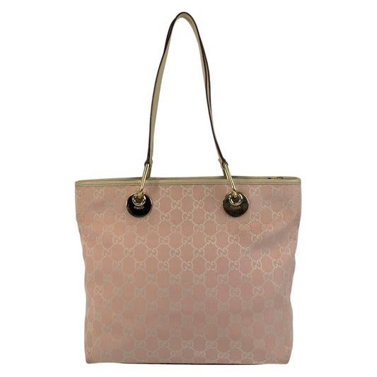 GUCCI Tote Bag 139552 GG canvas, leather Pink White Gold Metal Tote Bag Shoulder Bag Women Used Authentic