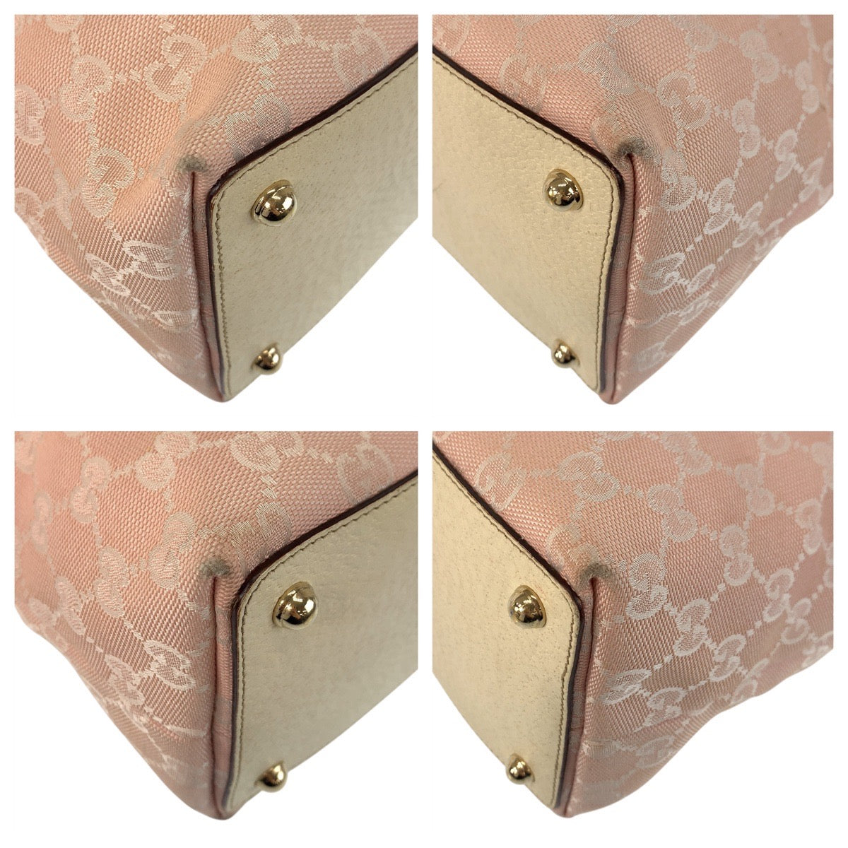 GUCCI Tote Bag 139552 GG canvas, leather Pink White Gold Metal Tote Bag Shoulder Bag Women Used Authentic