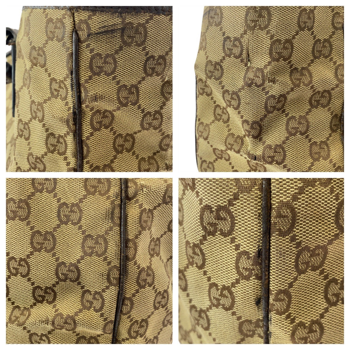 GUCCI Tote Bag 113017 GG canvas, leather Beige brown Tote Bag Shoulder Bag Women Used Authentic