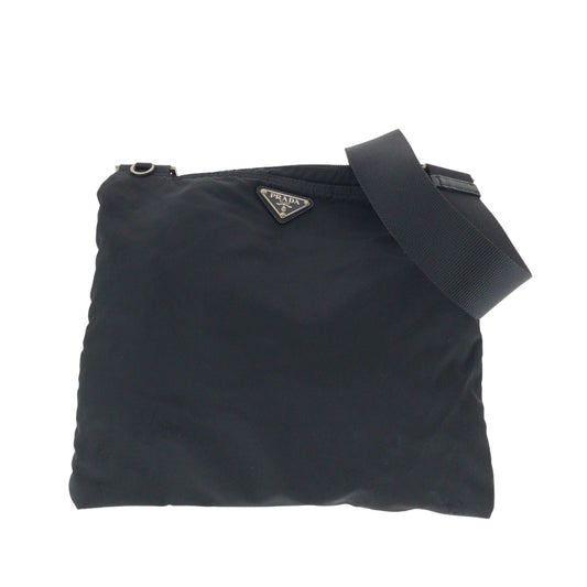 PRADA Shoulder Bag Nylon Black SilverMetal Shoulder Bag pochette Test Triangle With logo Women Used Authentic