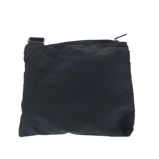 PRADA Shoulder Bag Nylon Black SilverMetal Shoulder Bag pochette Test Triangle With logo Women Used Authentic