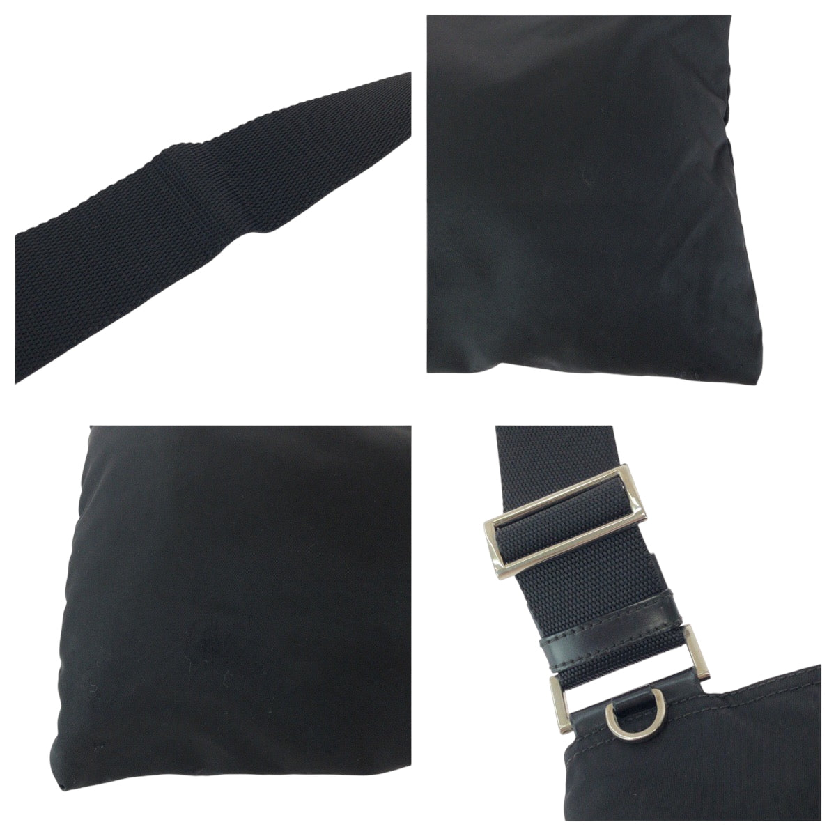 PRADA Shoulder Bag Nylon Black SilverMetal Shoulder Bag pochette Test Triangle With logo Women Used Authentic