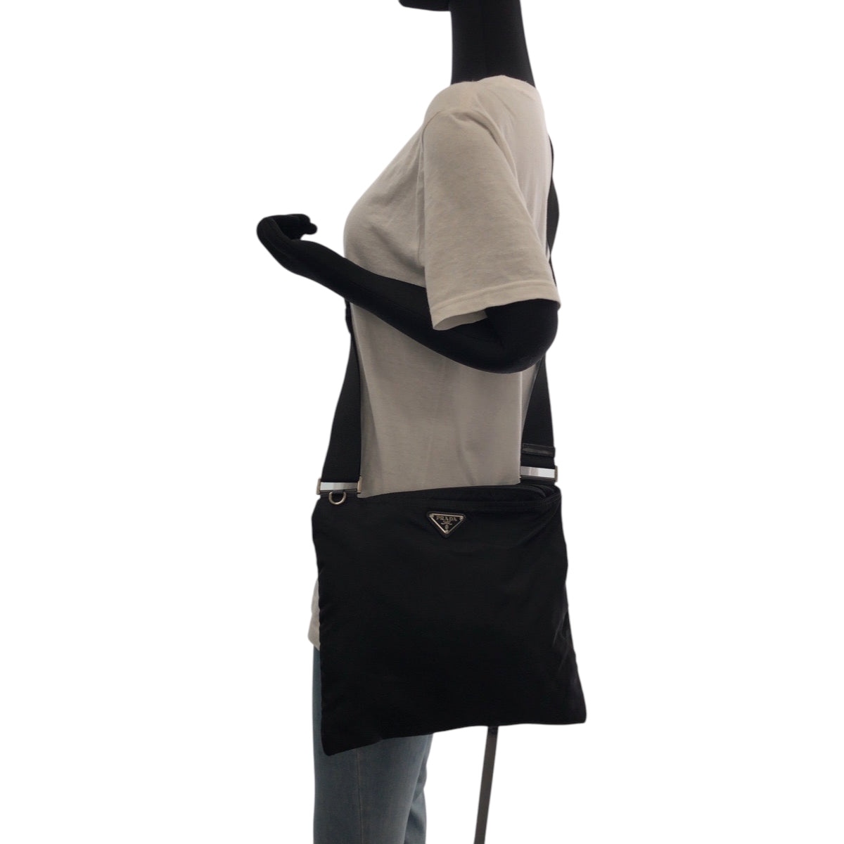 PRADA Shoulder Bag Nylon Black SilverMetal Shoulder Bag pochette Test Triangle With logo Women Used Authentic