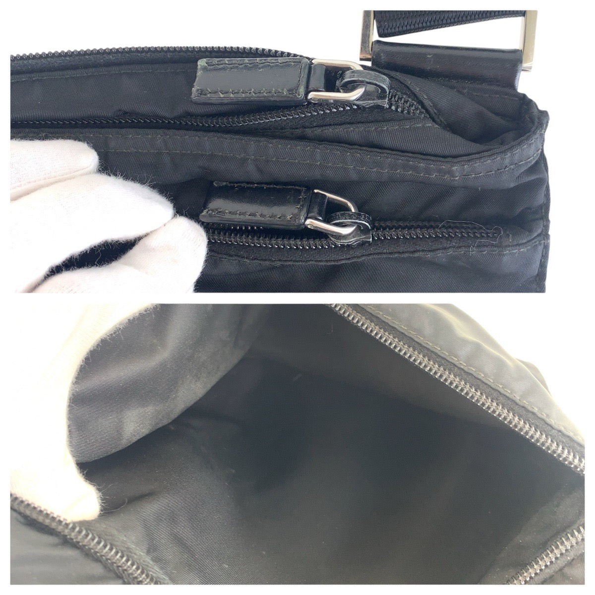 PRADA Shoulder Bag Nylon black Shoulder Bag pochette Test Triangle With logo Women Used Authentic