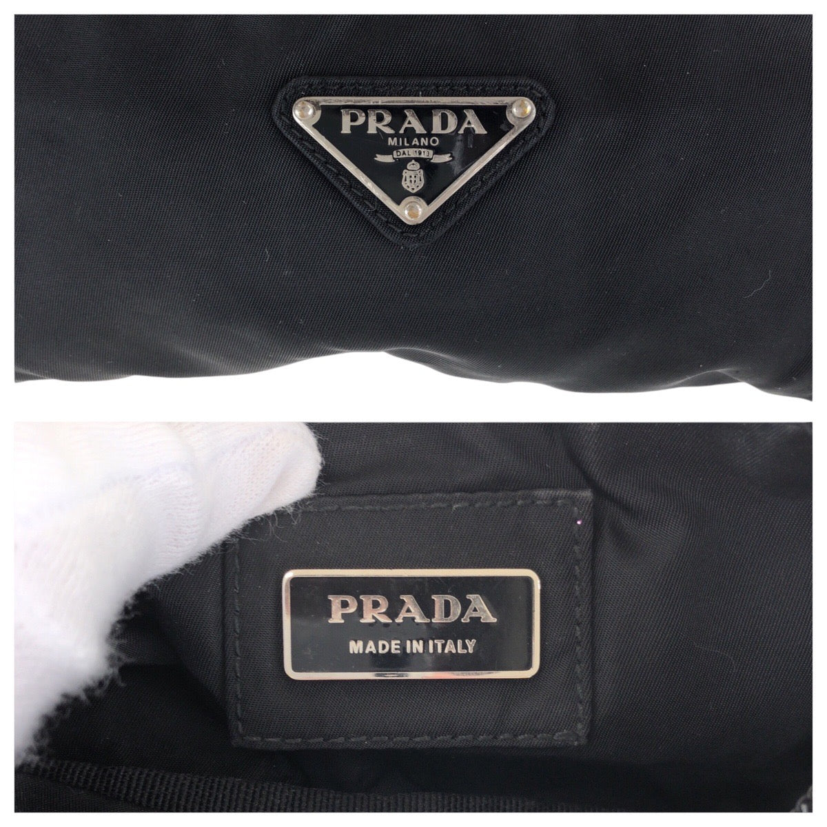PRADA Waist bag Nylon black Sling bag Test Triangle With logo Women Used Authentic