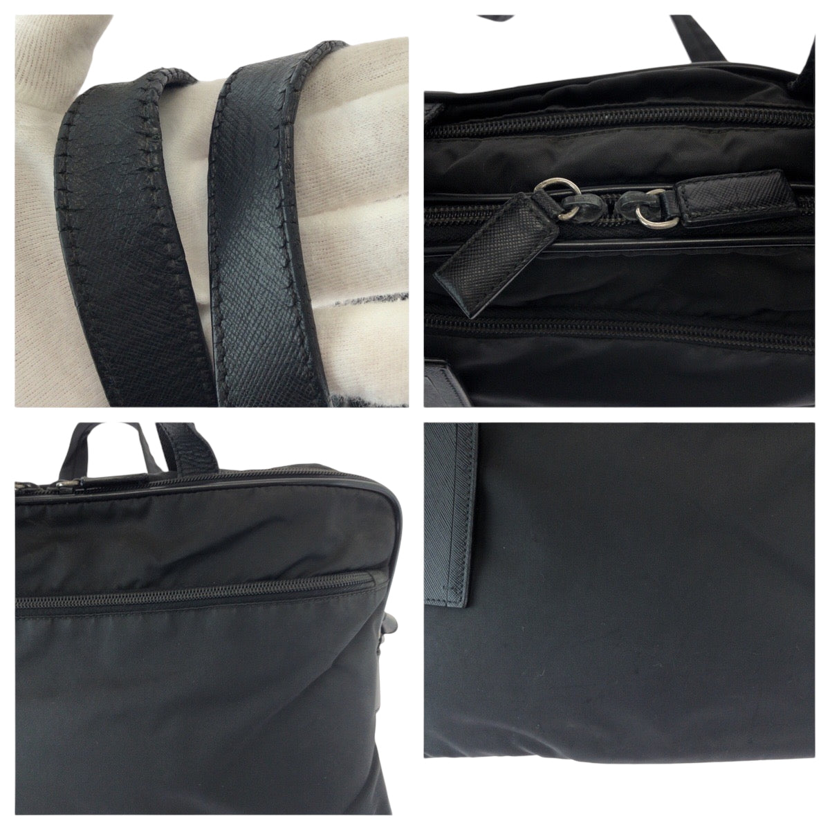 PRADA Shoulder Bag V407S Nylon Black SilverMetal Shoulder Bag Business Bag 2way Test Triangle With logo mens Used Authentic