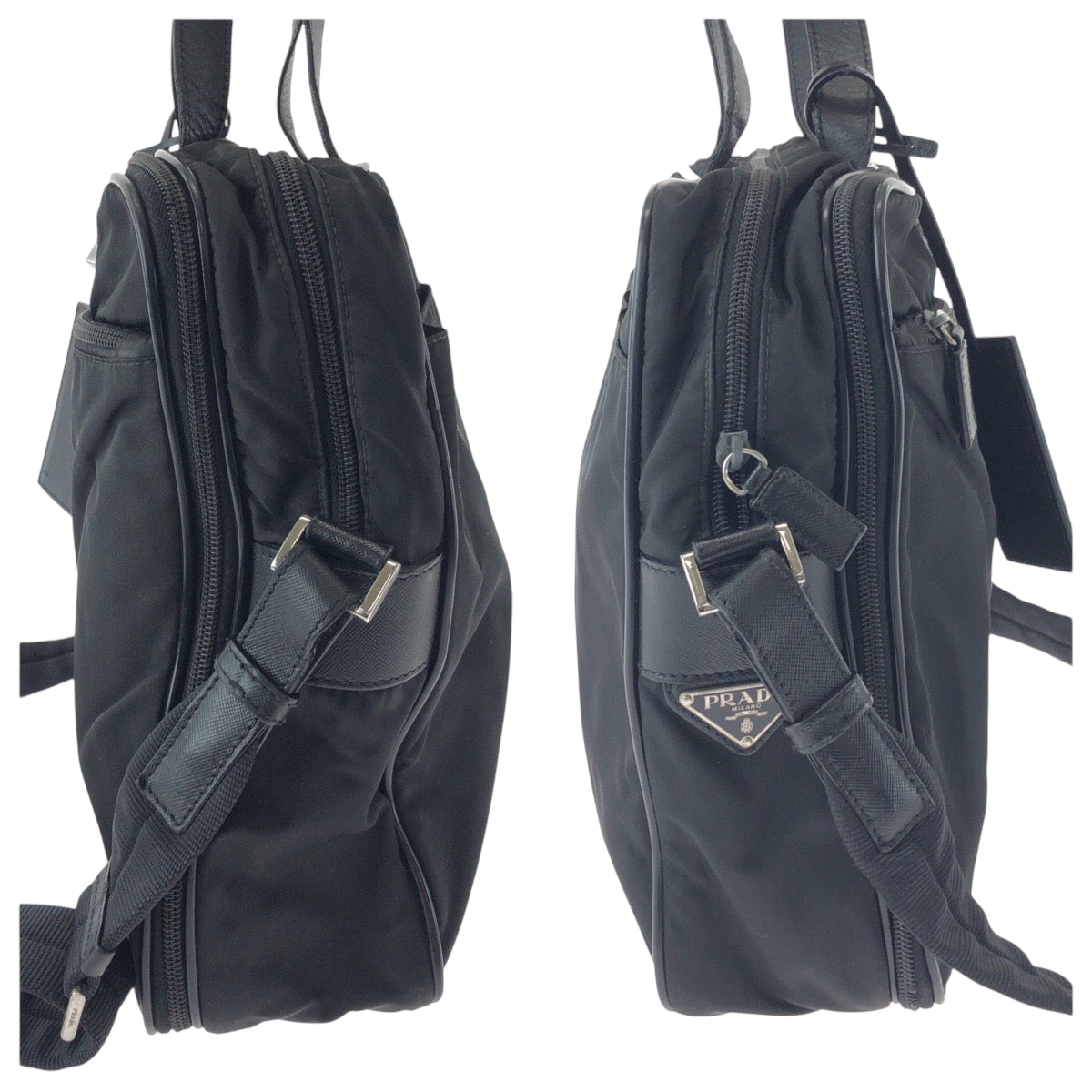 PRADA Shoulder Bag V407S Nylon Black SilverMetal Shoulder Bag Business Bag 2way Test Triangle With logo mens Used Authentic