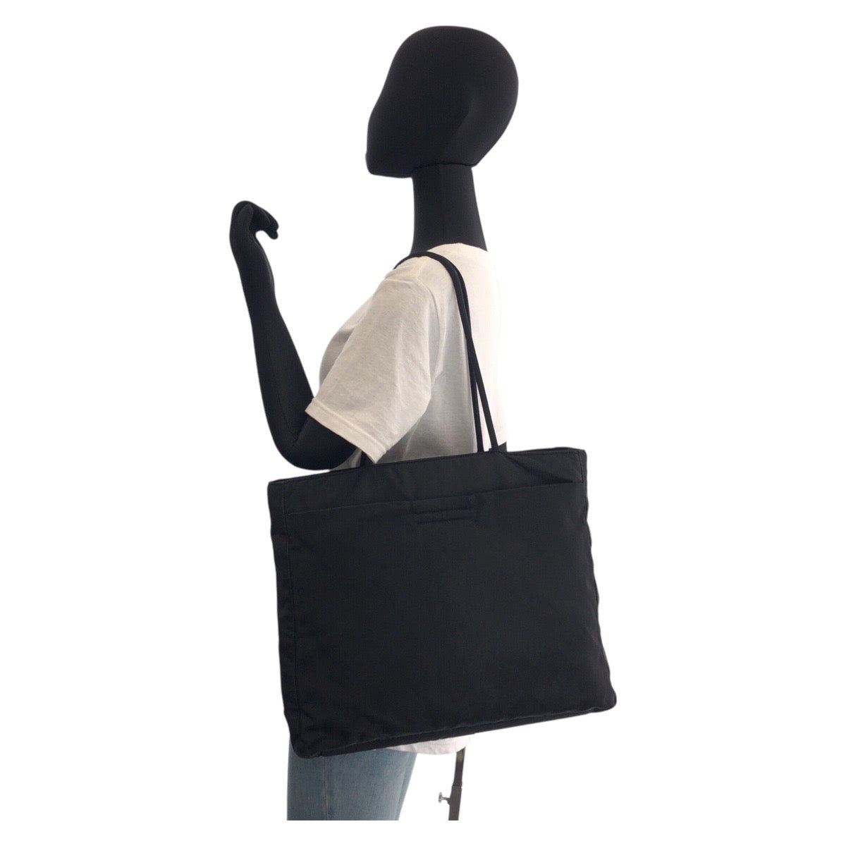 PRADA Tote Bag Nylon Black black Tote Bag Shoulder Bag Test Triangle With logo Women Used Authentic