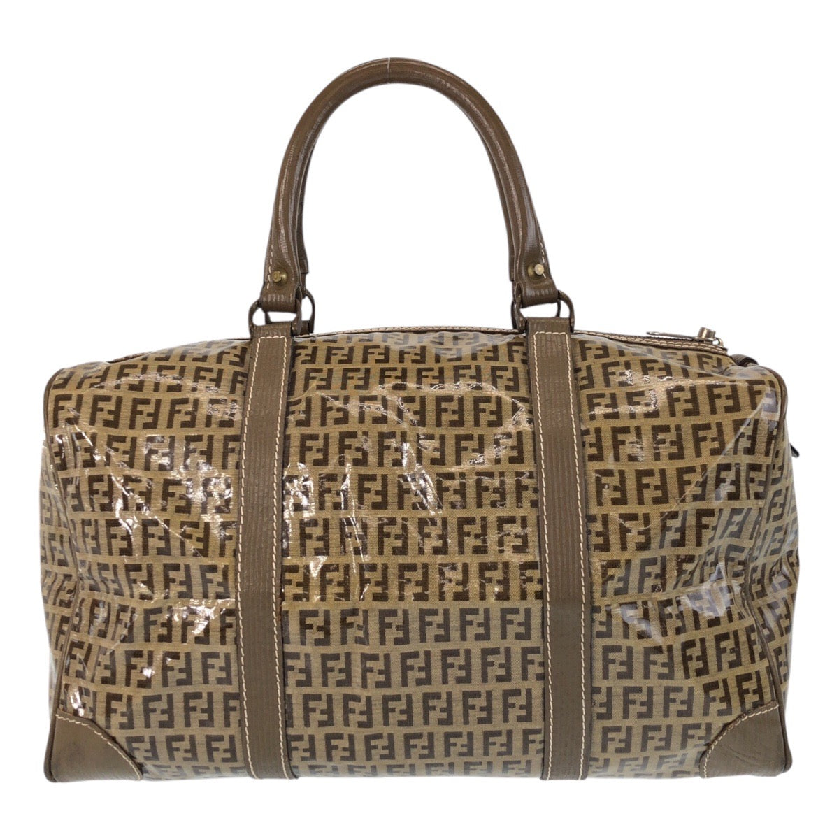 FENDI Handbag PVC, Leather beige Handbag Boston Duffel bag Zucca Women Used Authentic
