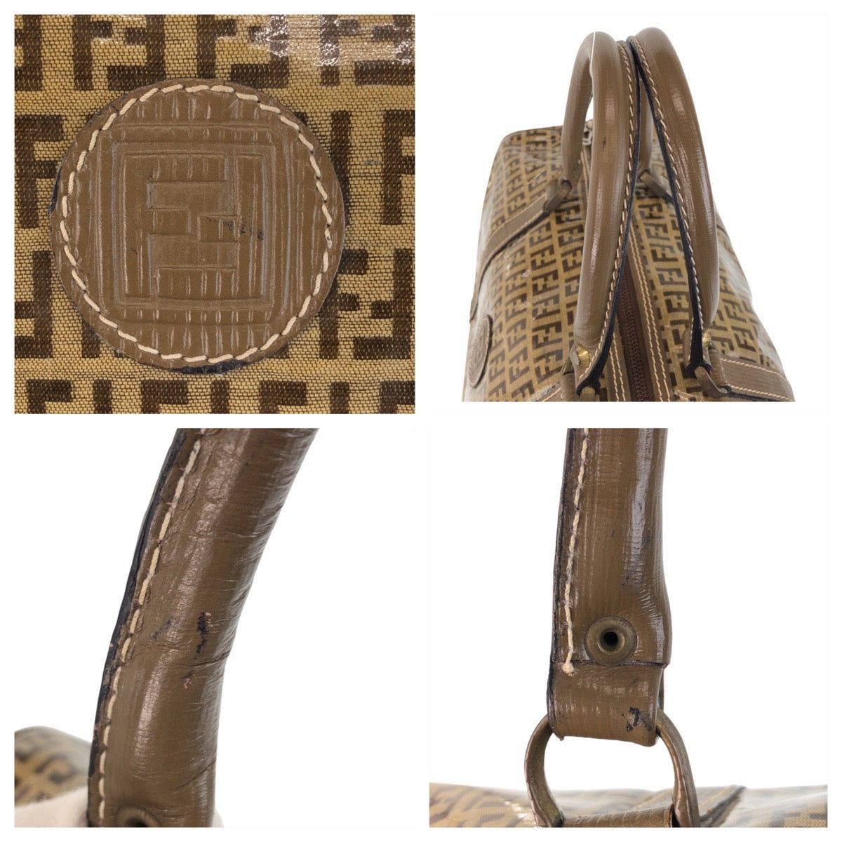FENDI Handbag PVC, Leather beige Handbag Boston Duffel bag Zucca Women Used Authentic