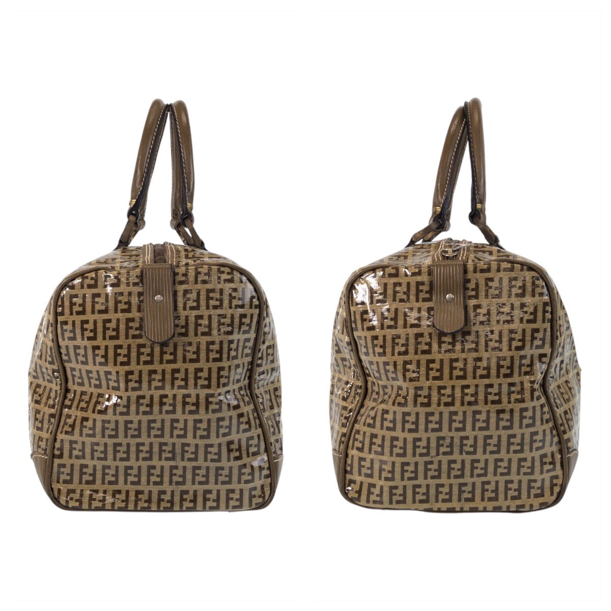 FENDI Handbag PVC, Leather beige Handbag Boston Duffel bag Zucca Women Used Authentic