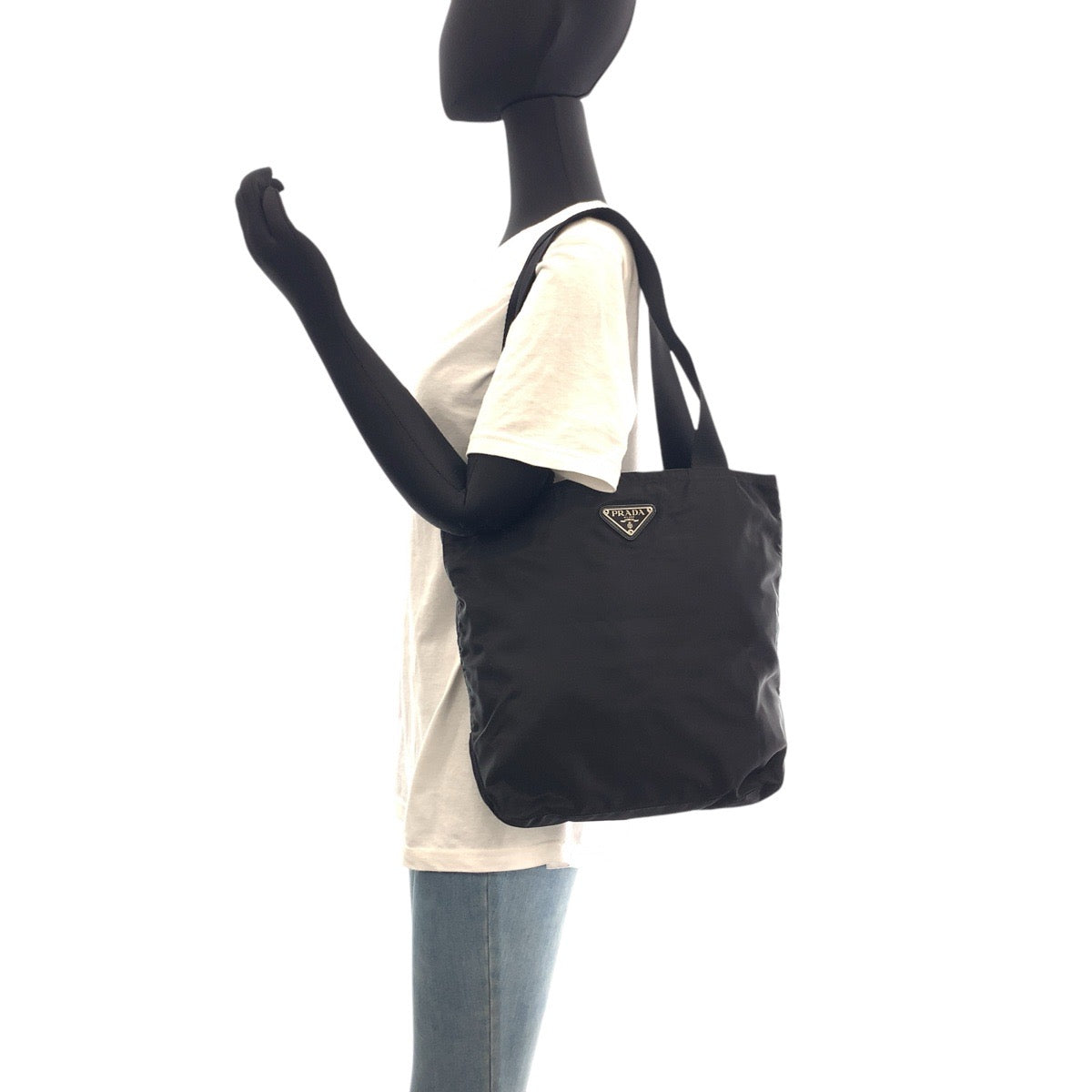 PRADA Tote Bag Nylon black Tote Bag Shoulder Bag Test Triangle With logo Women Used Authentic
