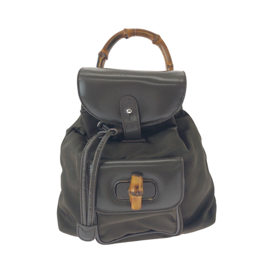 GUCCI Backpack 003 2058 Nylon Khaki Brown SilverMetal Backpack Backpack Bamboo Old Gucci Women Used Authentic