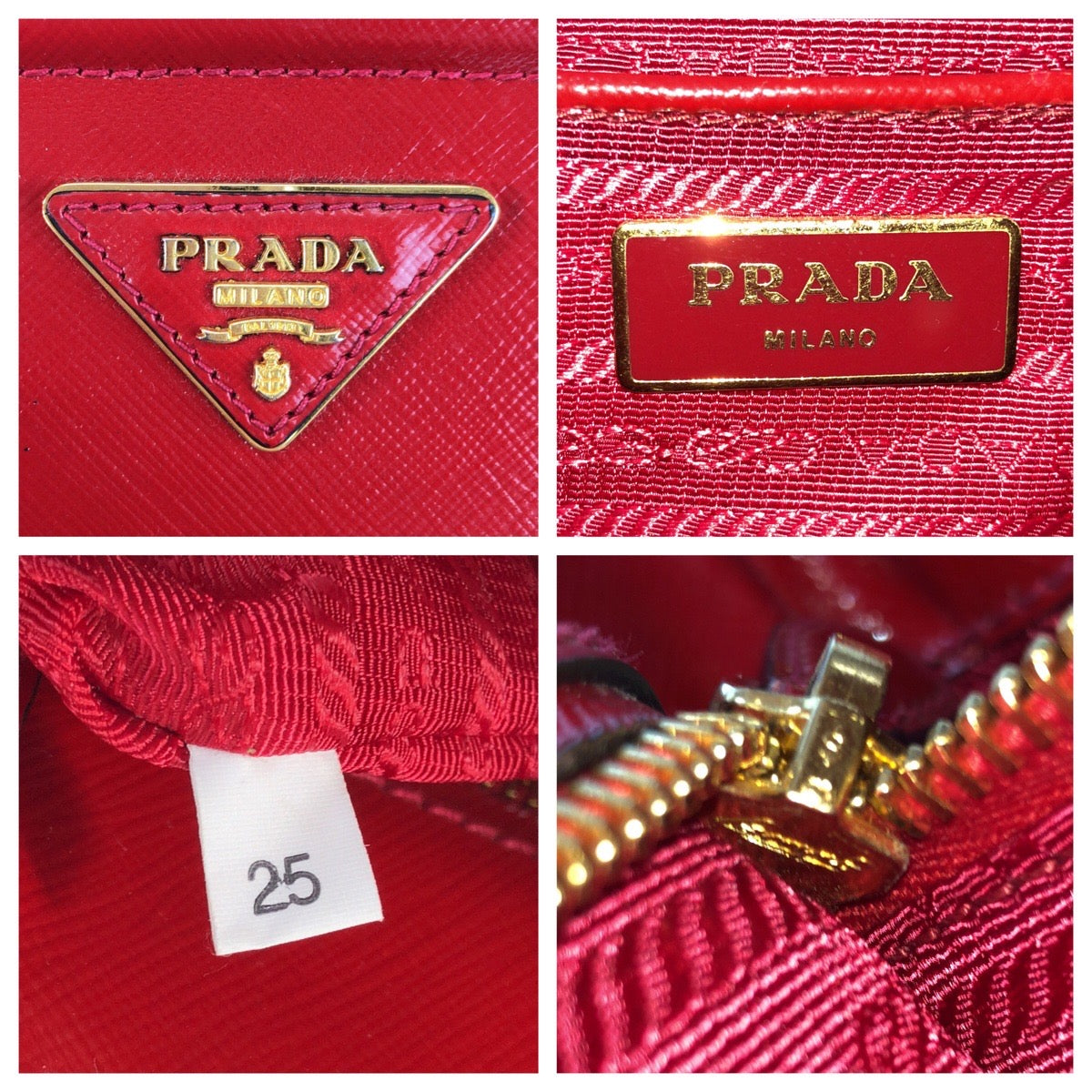 PRADA Tote Bag leather Red Gold Metal Tote Bag Shoulder Bag 2way Safiano Women Used Authentic