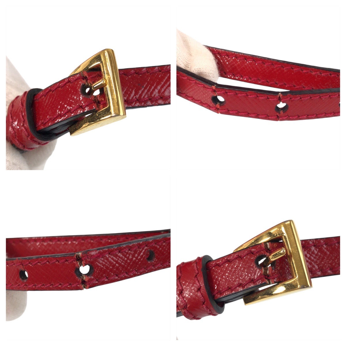PRADA Tote Bag leather Red Gold Metal Tote Bag Shoulder Bag 2way Safiano Women Used Authentic