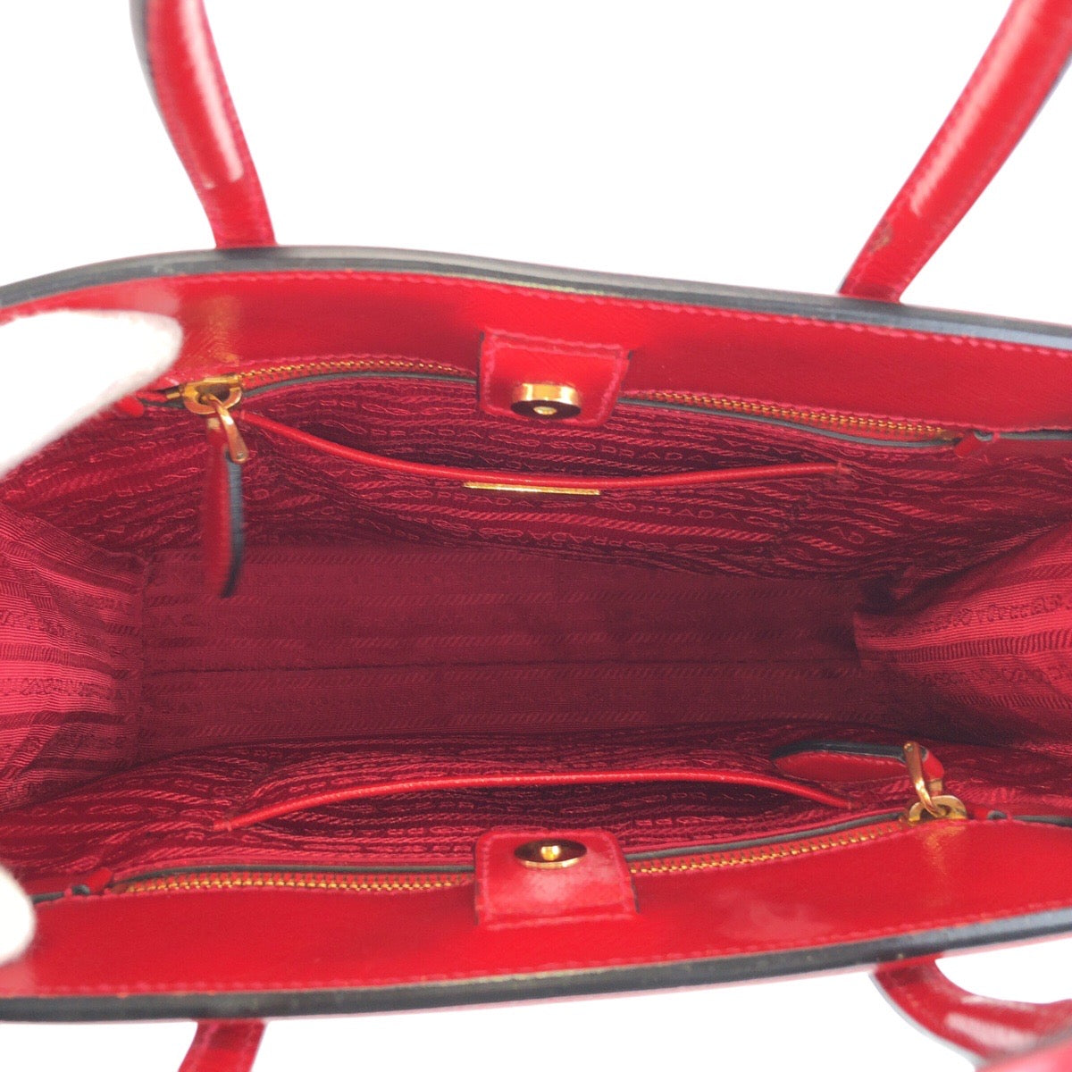 PRADA Tote Bag leather Red Gold Metal Tote Bag Shoulder Bag 2way Safiano Women Used Authentic
