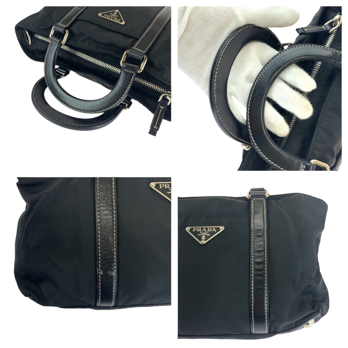 PRADA Shoulder Bag BN1052 Nylon Black SilverMetal Shoulder Bag Handbag 2way Test Triangle With logo Women Used Authentic