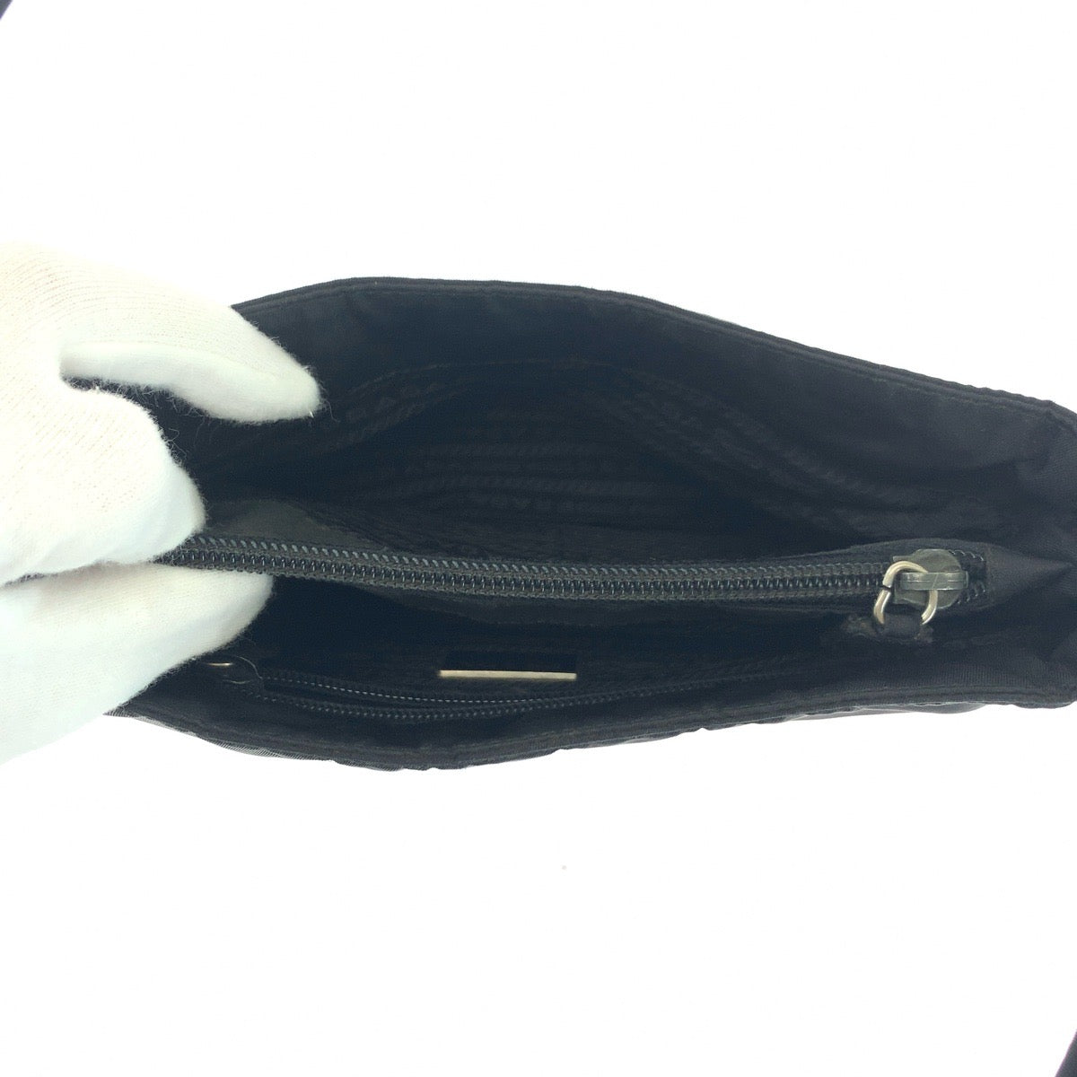PRADA Tote Bag Nylon Black SilverMetal Tote Bag Shoulder Bag Test Triangle With logo Women Used Authentic