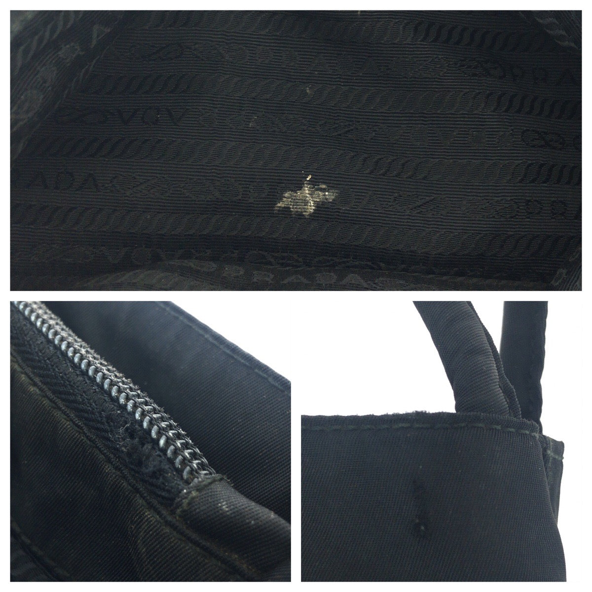 PRADA Tote Bag Nylon Black SilverMetal Tote Bag Shoulder Bag Test Triangle With logo Women Used Authentic