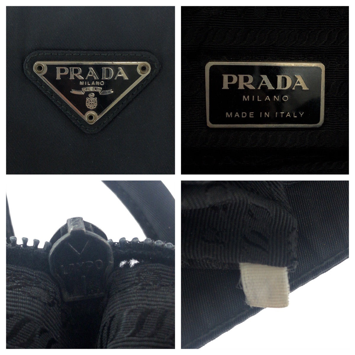 PRADA Tote Bag Nylon Black SilverMetal Tote Bag Shoulder Bag Test Triangle With logo Women Used Authentic