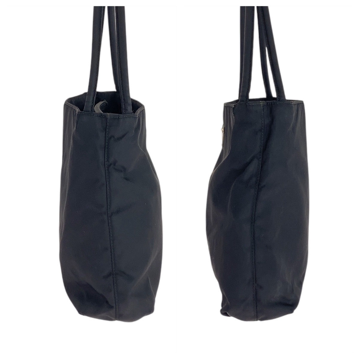 PRADA Tote Bag Nylon Black SilverMetal Tote Bag Shoulder Bag Test Triangle With logo Women Used Authentic